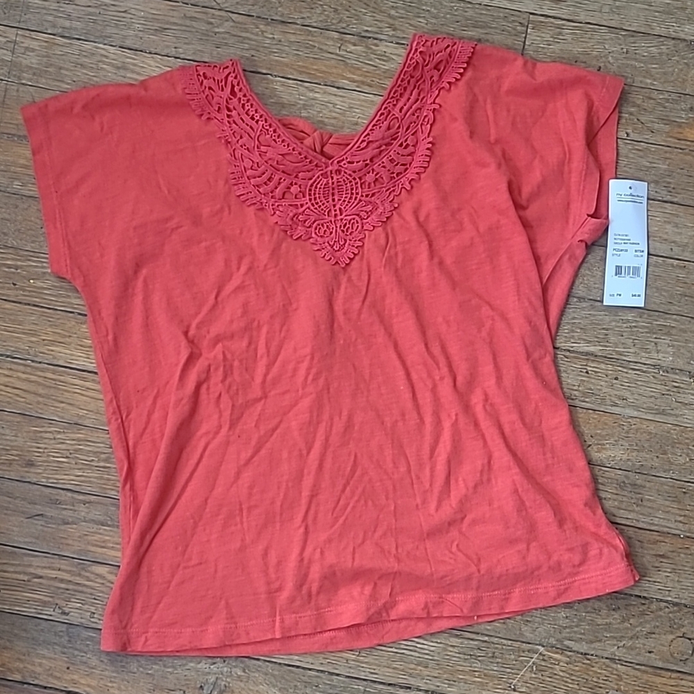 Coral Lace Detail Women's Top